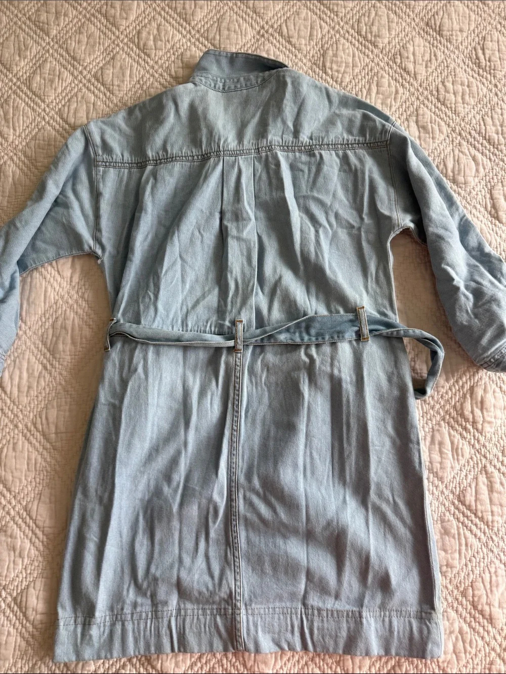 LACOSTE Light Blue Denim Belted Dress with Collar Sz 36 Long Sleeves Denim Mini - Picture 10 of 10
